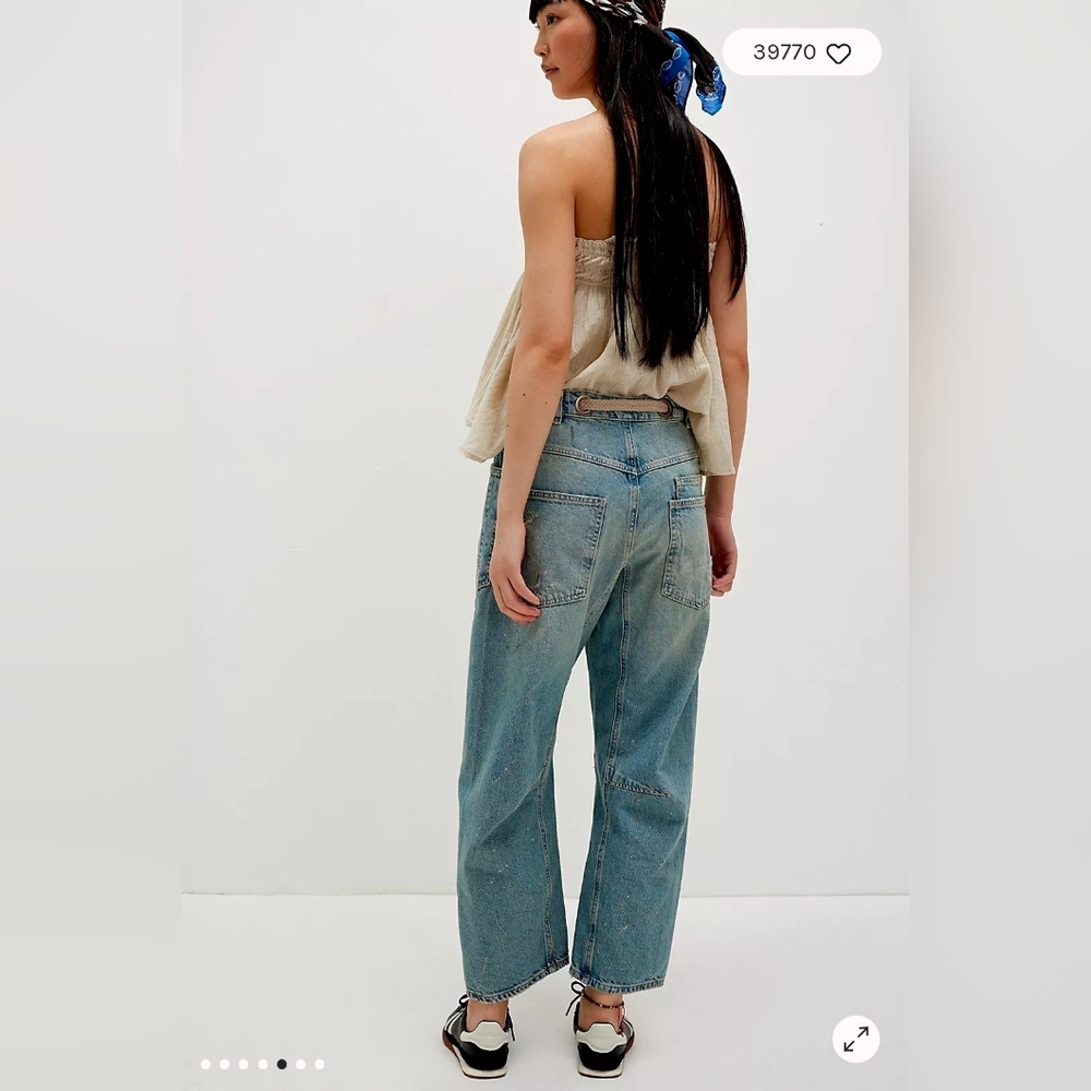 New Free People We The Free Moxie Pull-on Barrel Jeans / Union Blue - Picture 6 of 8